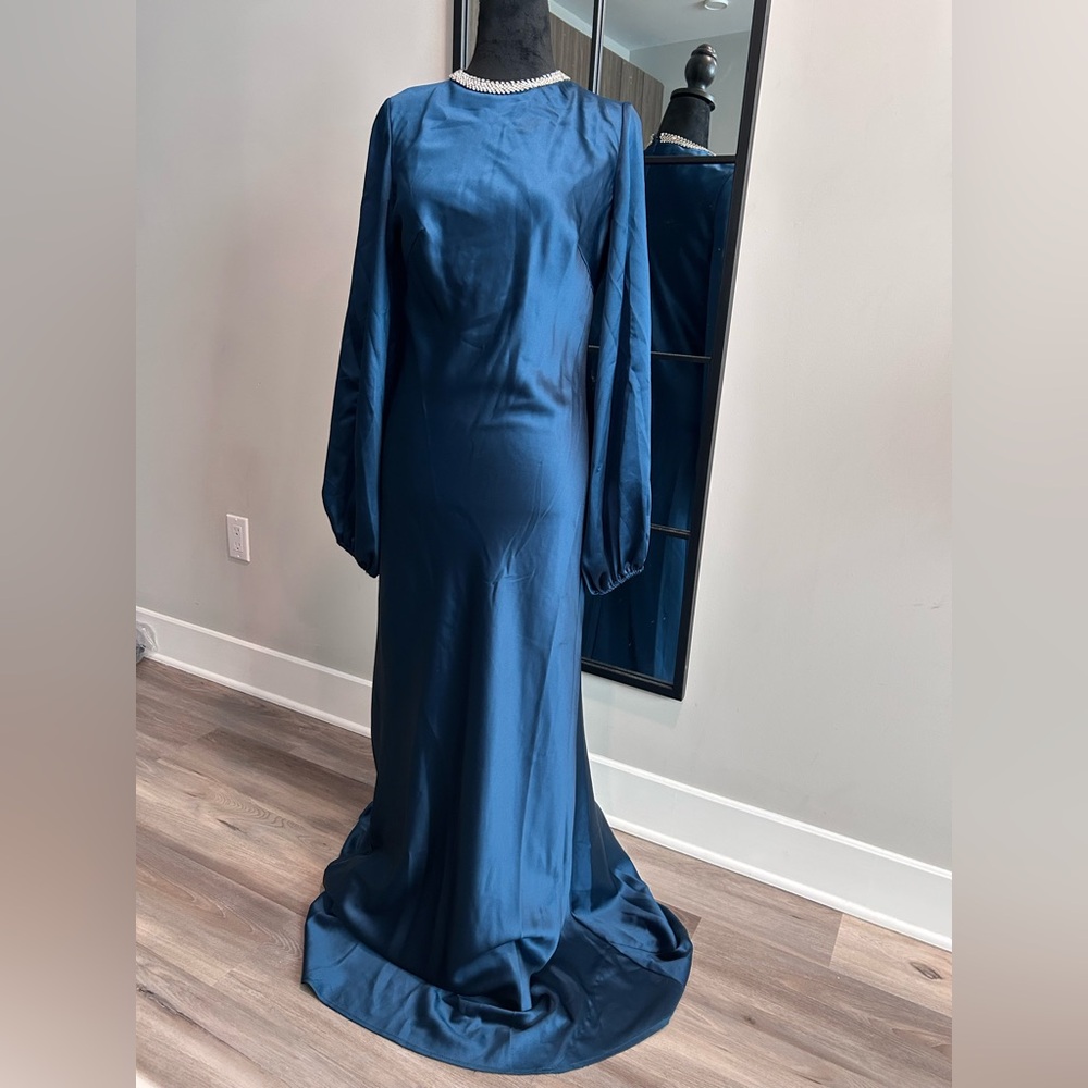 Mac Duggal Navy Long Sleeve Gown